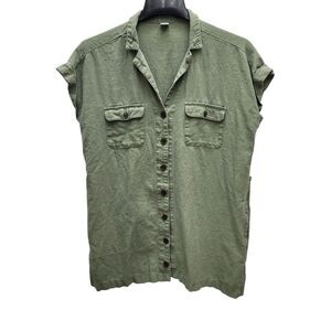 Old Navy Linen Blend Utility Shirt Womens Petite Medium Olive Green Gorpcore